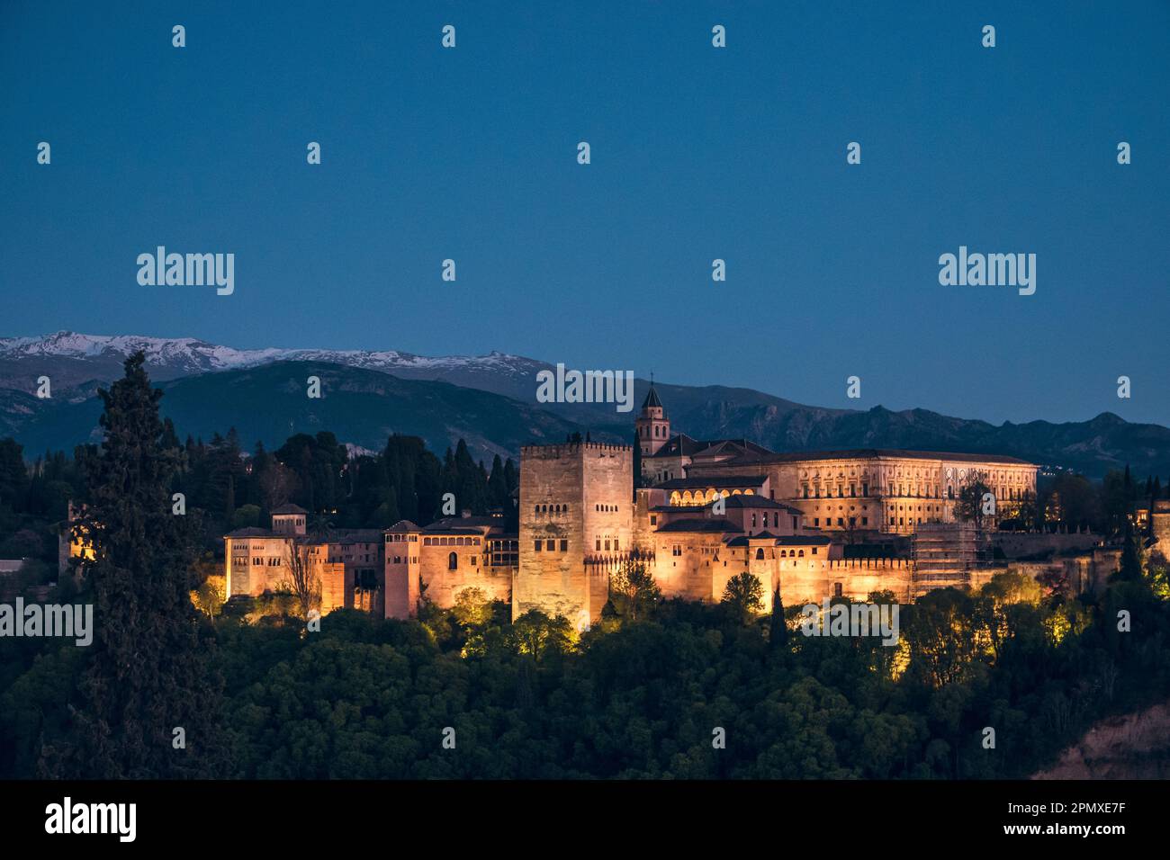 Photography of the Alhambra at night illuminated Stock Photo - Alamy