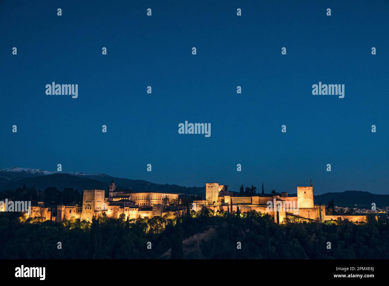 Photography of the Alhambra at night illuminated Stock Photo Alamy
