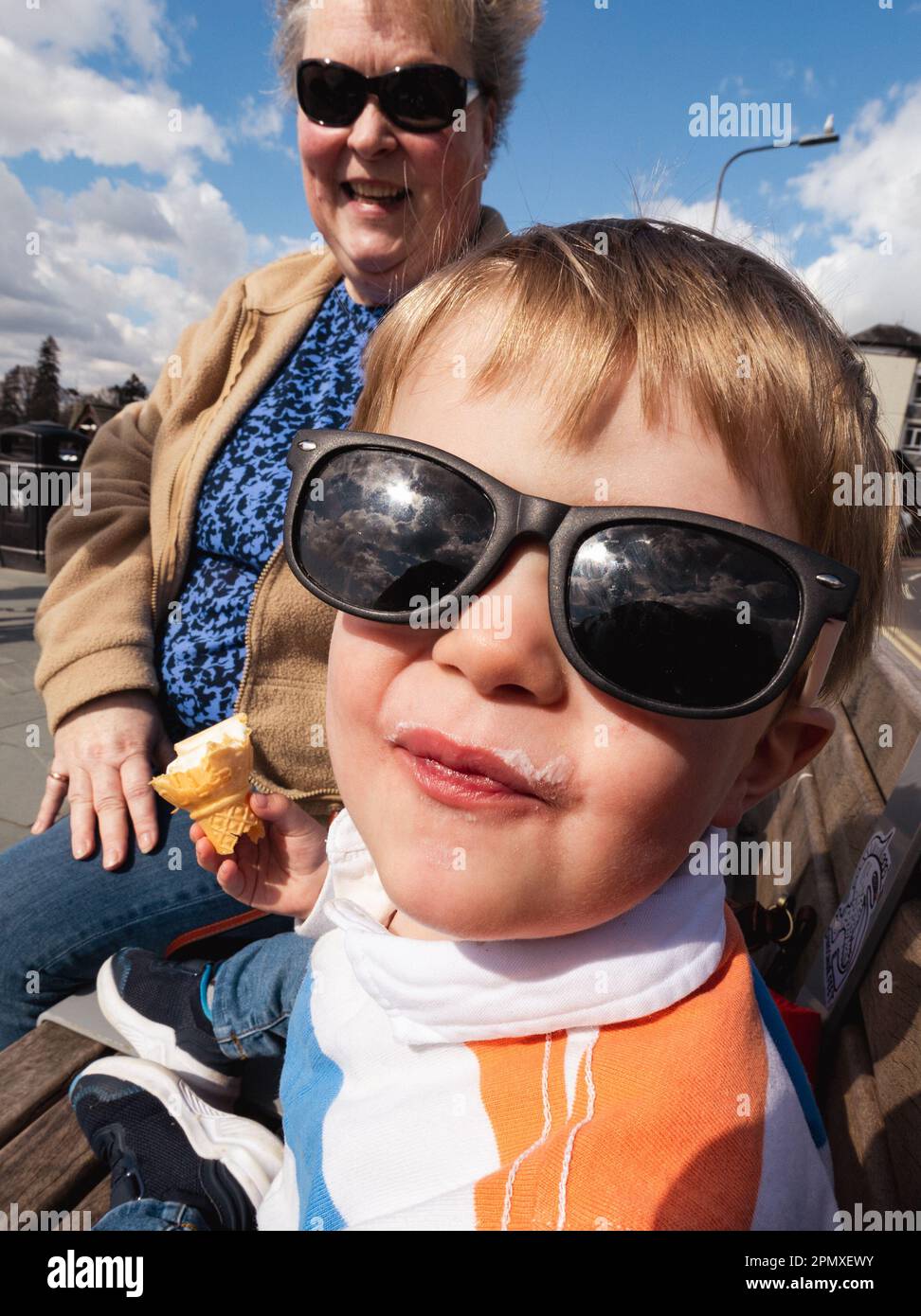 Cumbria, UK. 15th Apr, 2023. 15th April  2023 .UK Cumbria Weather Sunny afternoon at Bowness Bay on Lake Windermere brings out the tourists for boat trips & ice creams  Credit: Gordon Shoosmith/ Live News Credit: Gordon Shoosmith/Alamy Live News Stock Photo