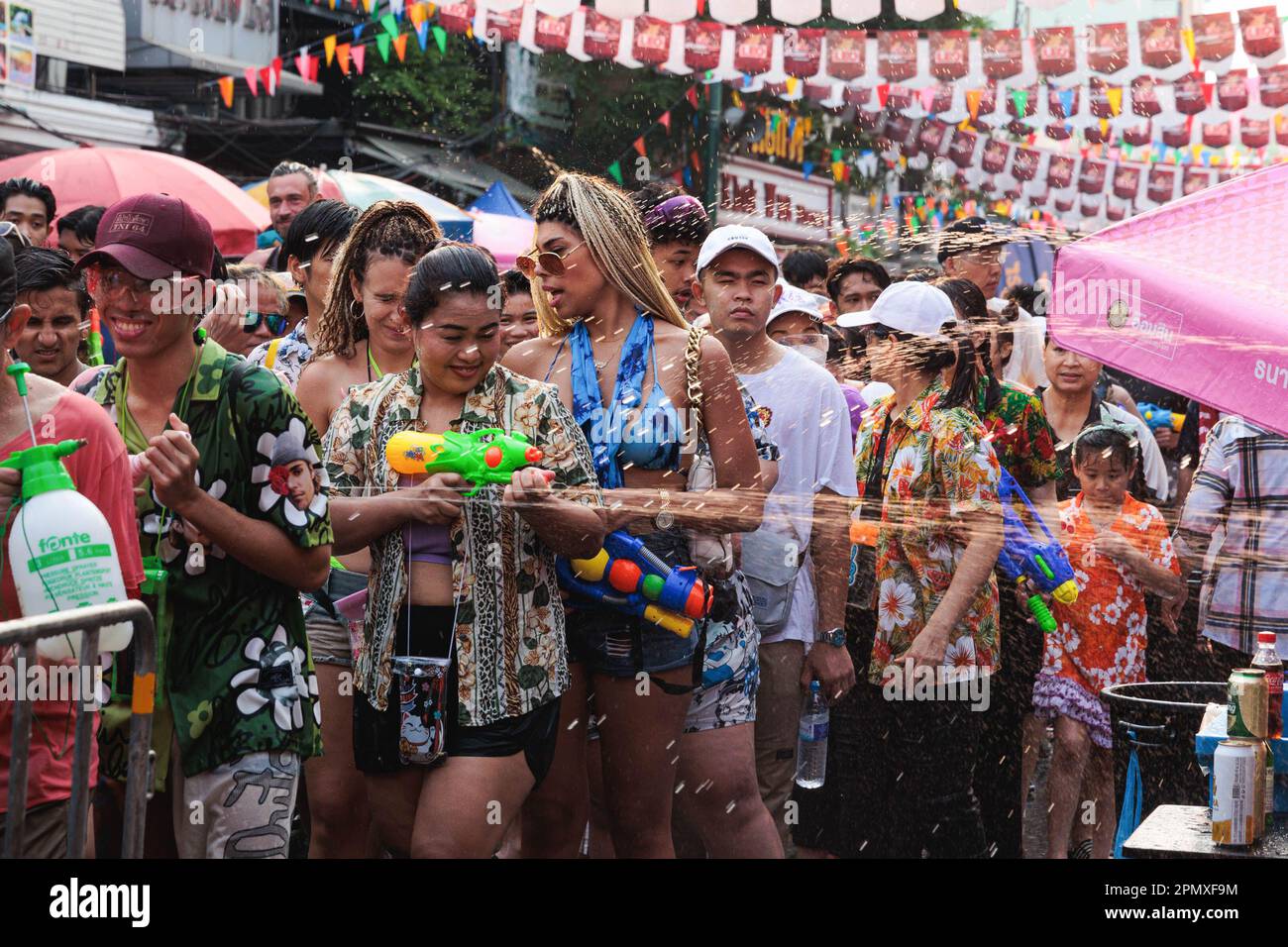 Bangkok, Thailand. 15th Apr, 2023. Tourists Seen Shooting Water.