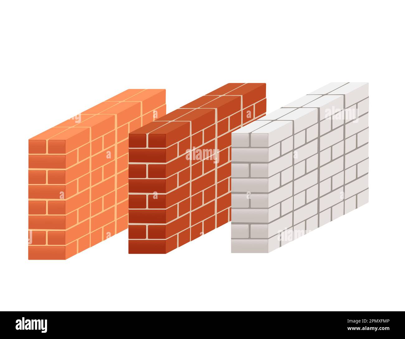Set of brick walls vector illustration on white background Stock Vector