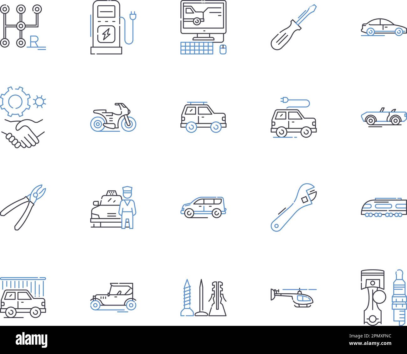 Transport service outline icons collection. Transportation, Shipping, Delivery, Courier, Logistics, Freight, Moving vector and illustration concept Stock Vector