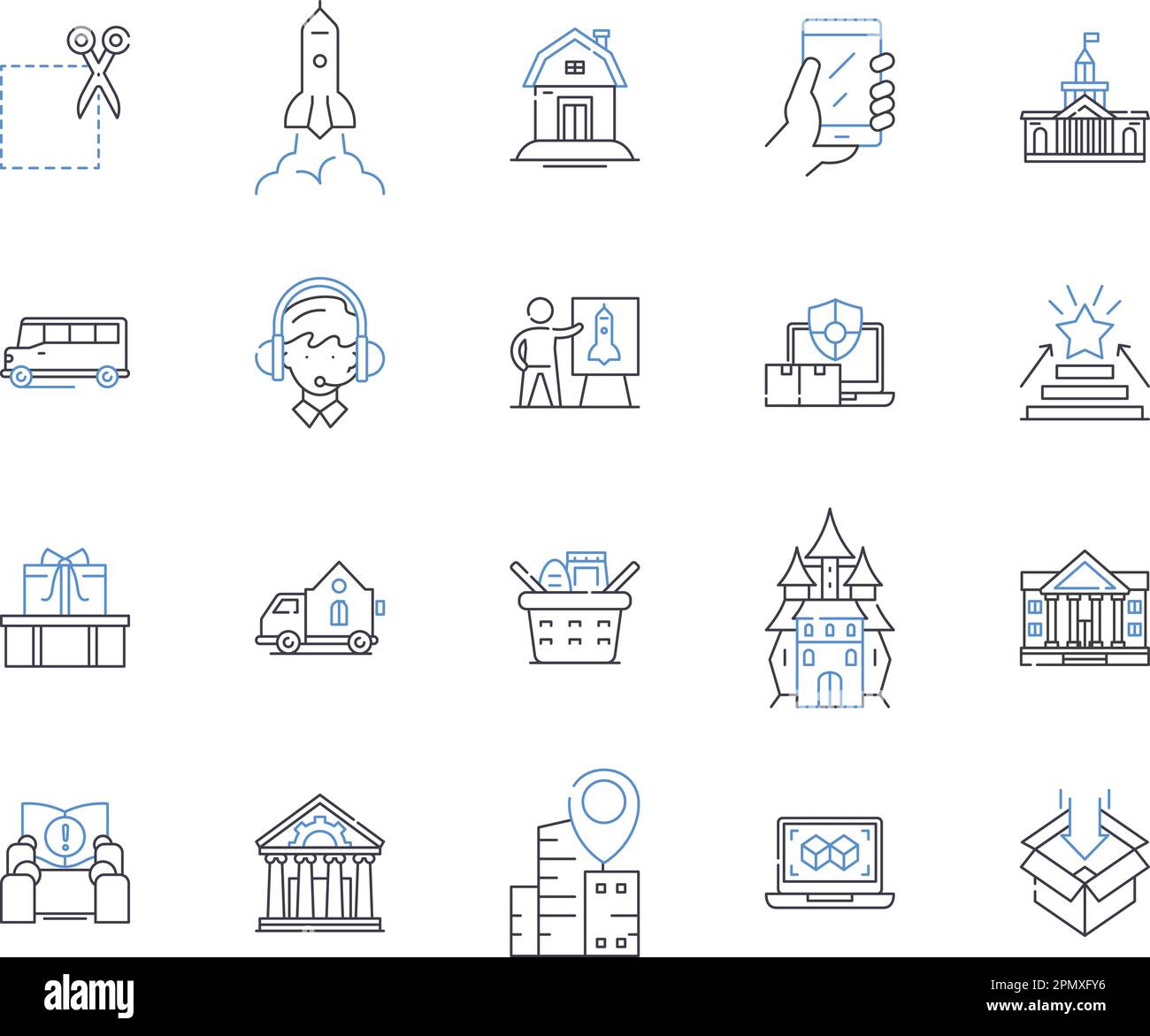 Public transportation outline icons collection. Bus, Train, Metro, Subway, Tram, Ferry, Monorail vector and illustration concept set. Cablecar, Taxi Stock Vector
