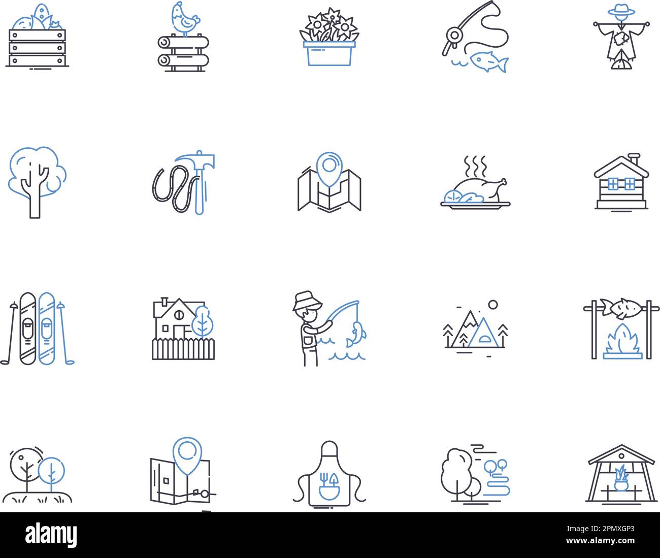 Village outline icons collection. Village, settlement, hamlet, township ...
