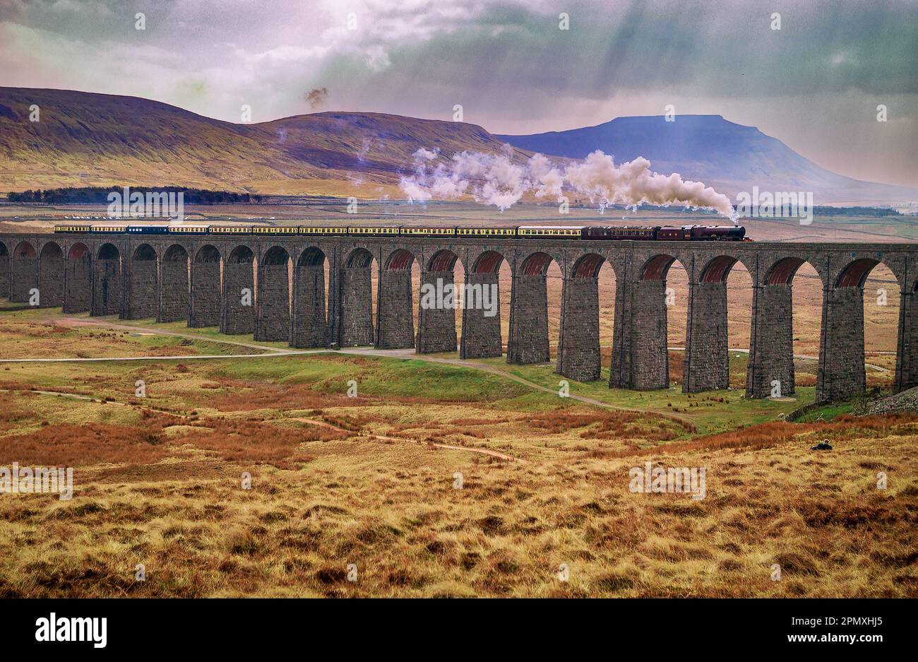 Princess Elizabeth steam locomotive crossing the Ribblehead viaduct ...