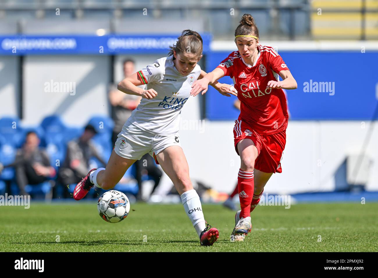 Leuven, Belgium. 15th Apr, 2023. Marie Detruyer (8) of OHL and Laura
