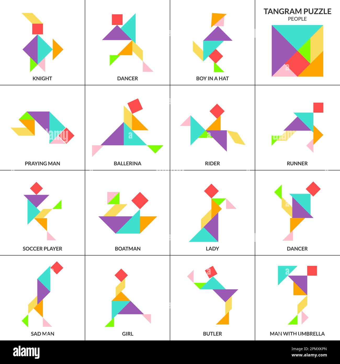 Tangram puzzle. Vector set with various people Stock Vector