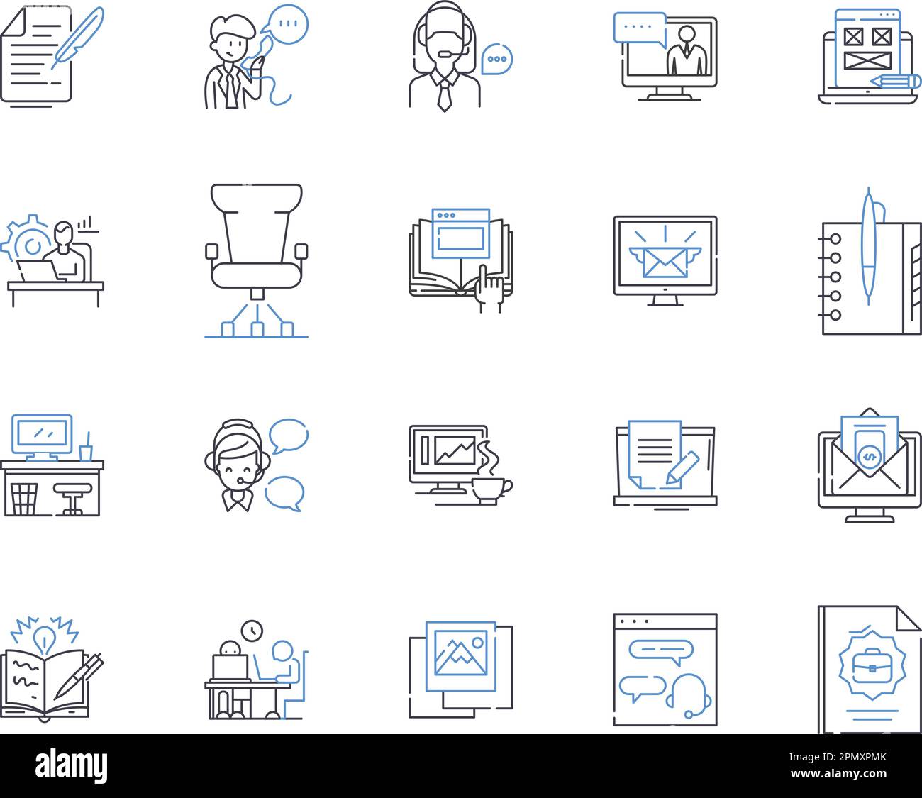 Remote business outline icons collection. Remote, Business, Work, Collaboration, Telecommuting, Communication, Digital vector and illustration concept Stock Vector