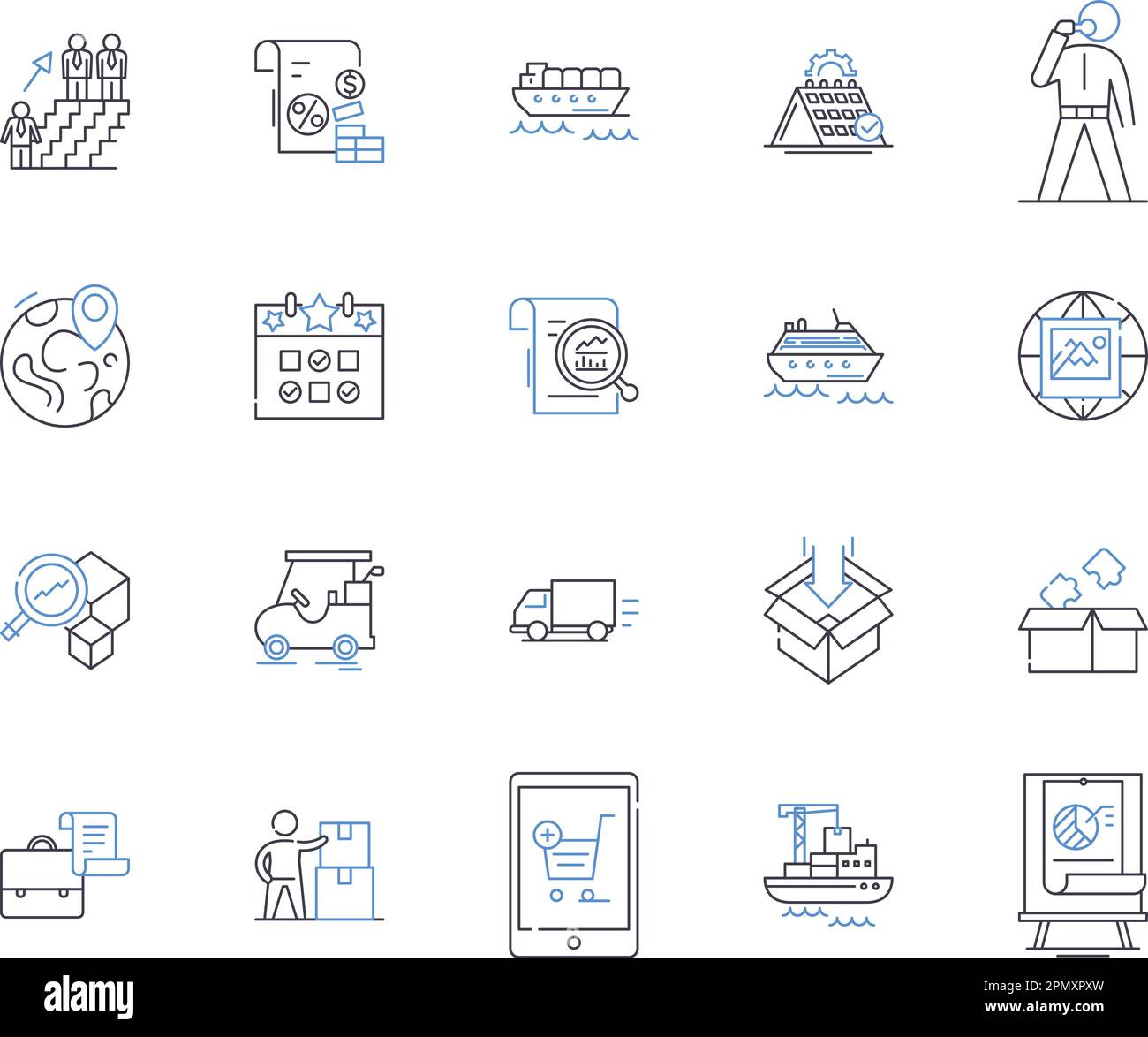 Transportation management outline icons collection. Shipping, Logistics, Tracking, Traffic