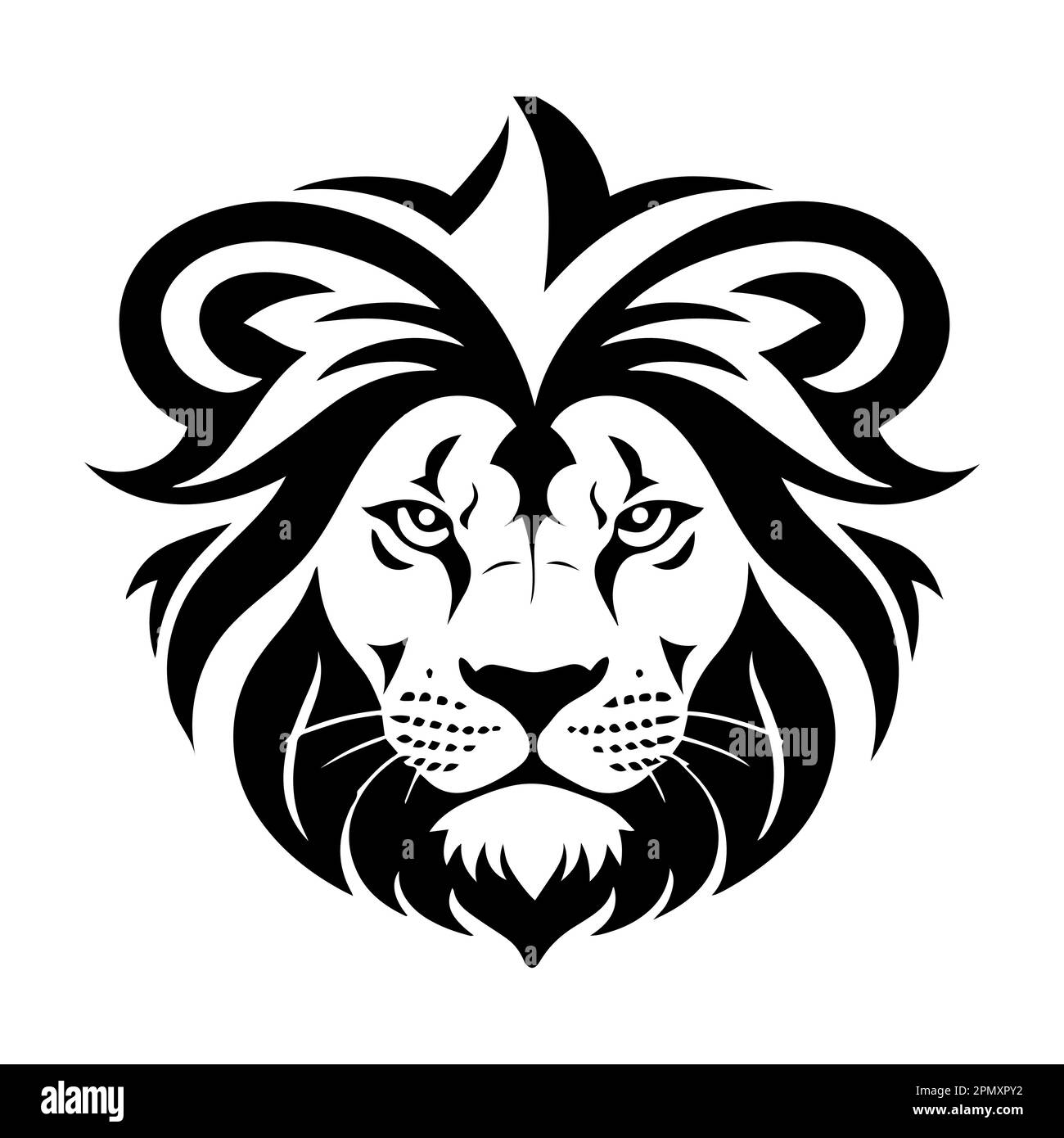 Lion head tattoo. Black and white vector illustration isolated on white background. Stock Vector