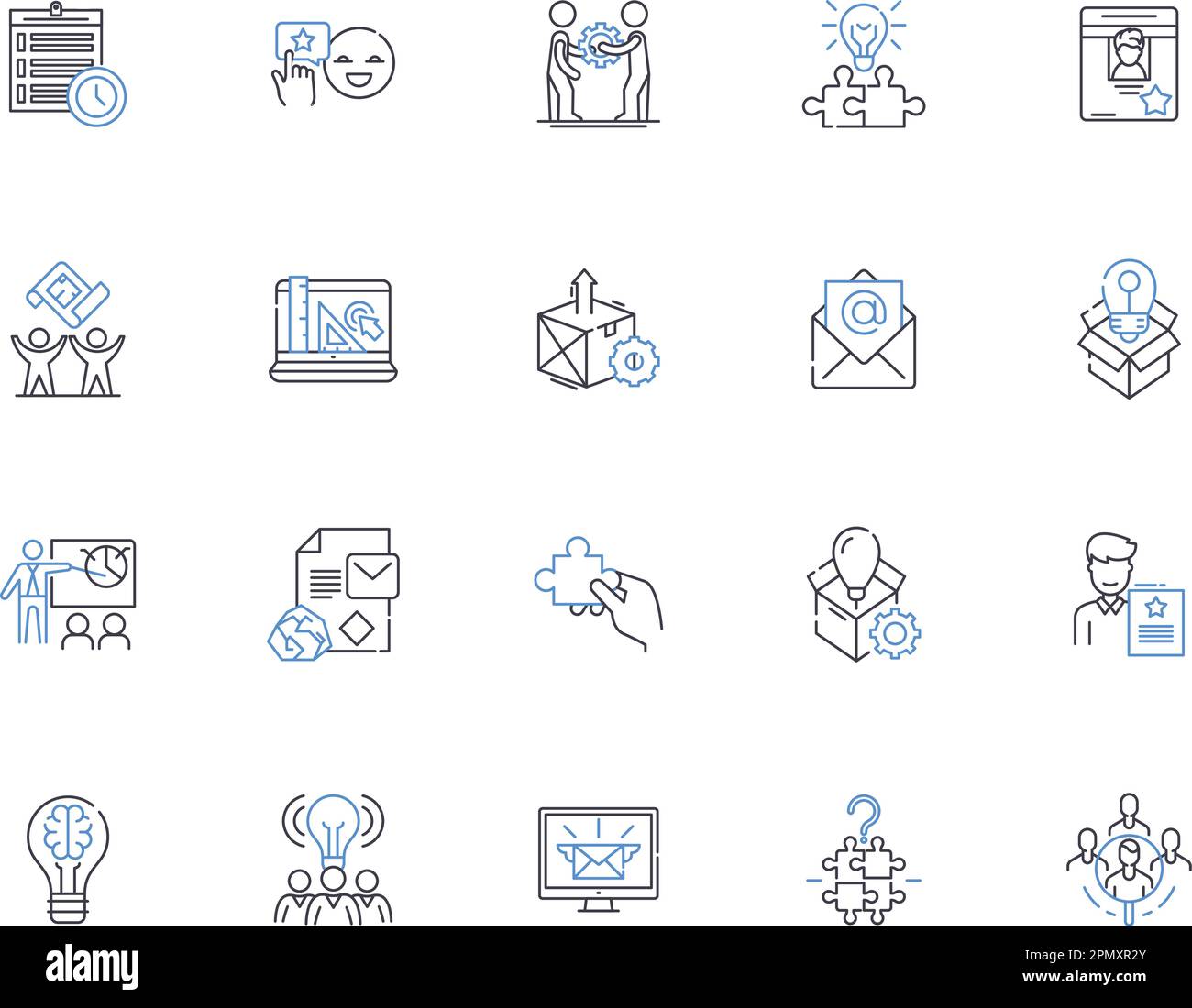 Marketing strategy outline icons collection. Brand, Promotion, Advertising, Targeting, Positioning, Segmentation, Redesign vector and illustration Stock Vector