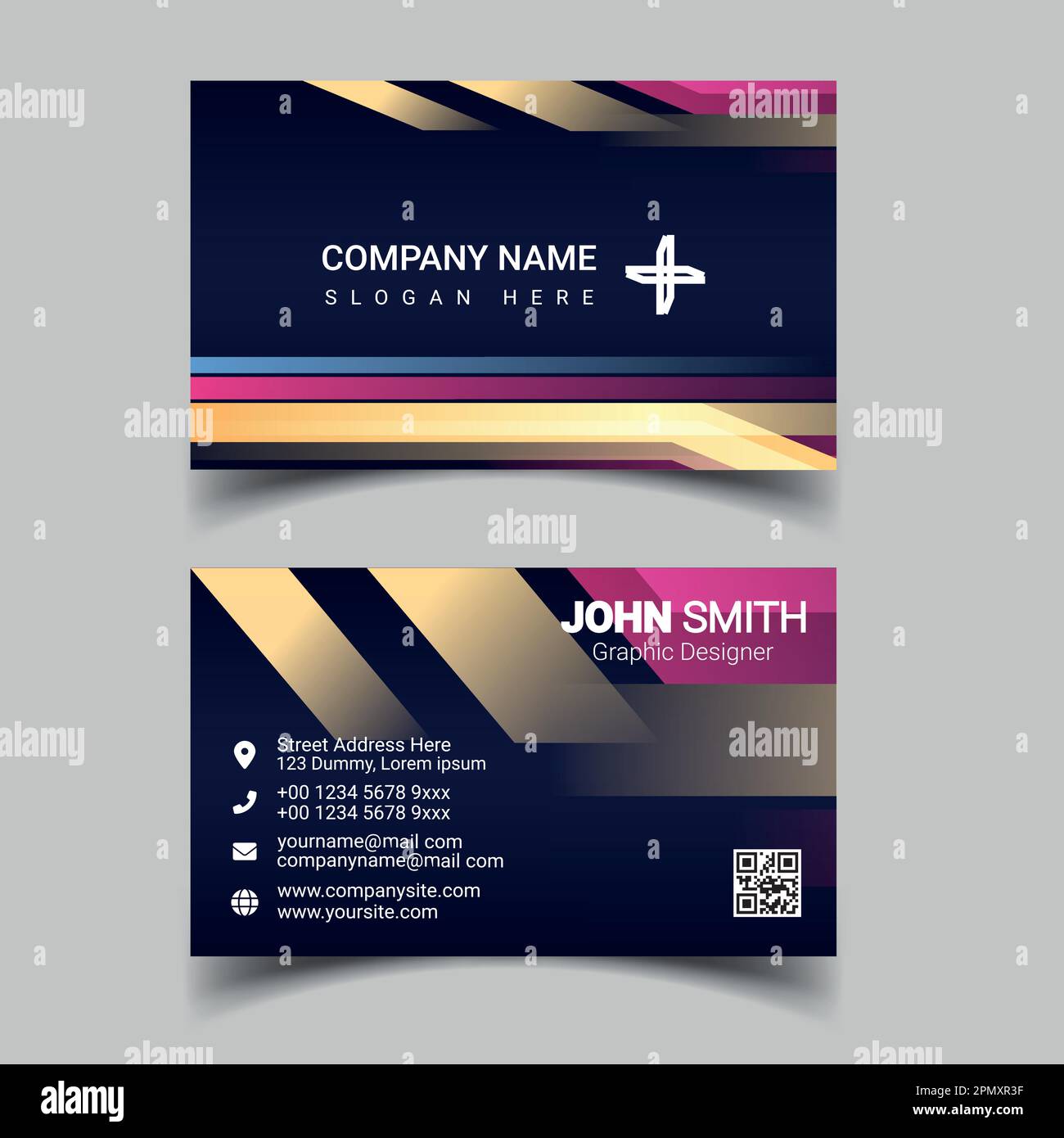 Professional business card design template for company or business. Two color simple but professional design. Compatible for business and personal use Stock Vector