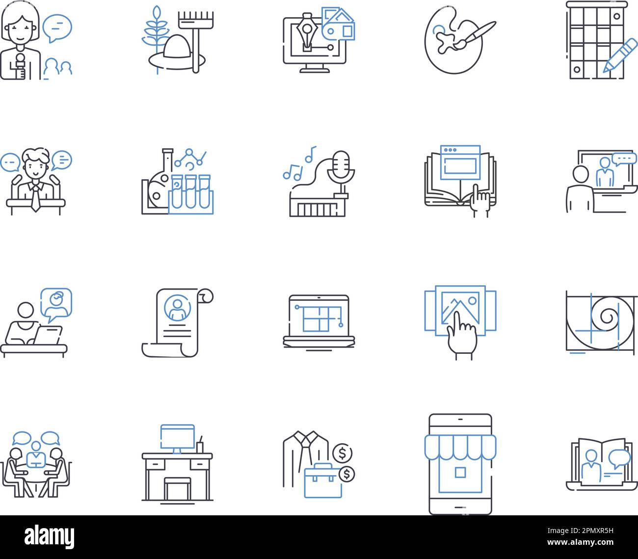 Freelance and work outline icons collection. Freelance, work, freelancer, job, remote, independent, self-employed vector and illustration concept set Stock Vector