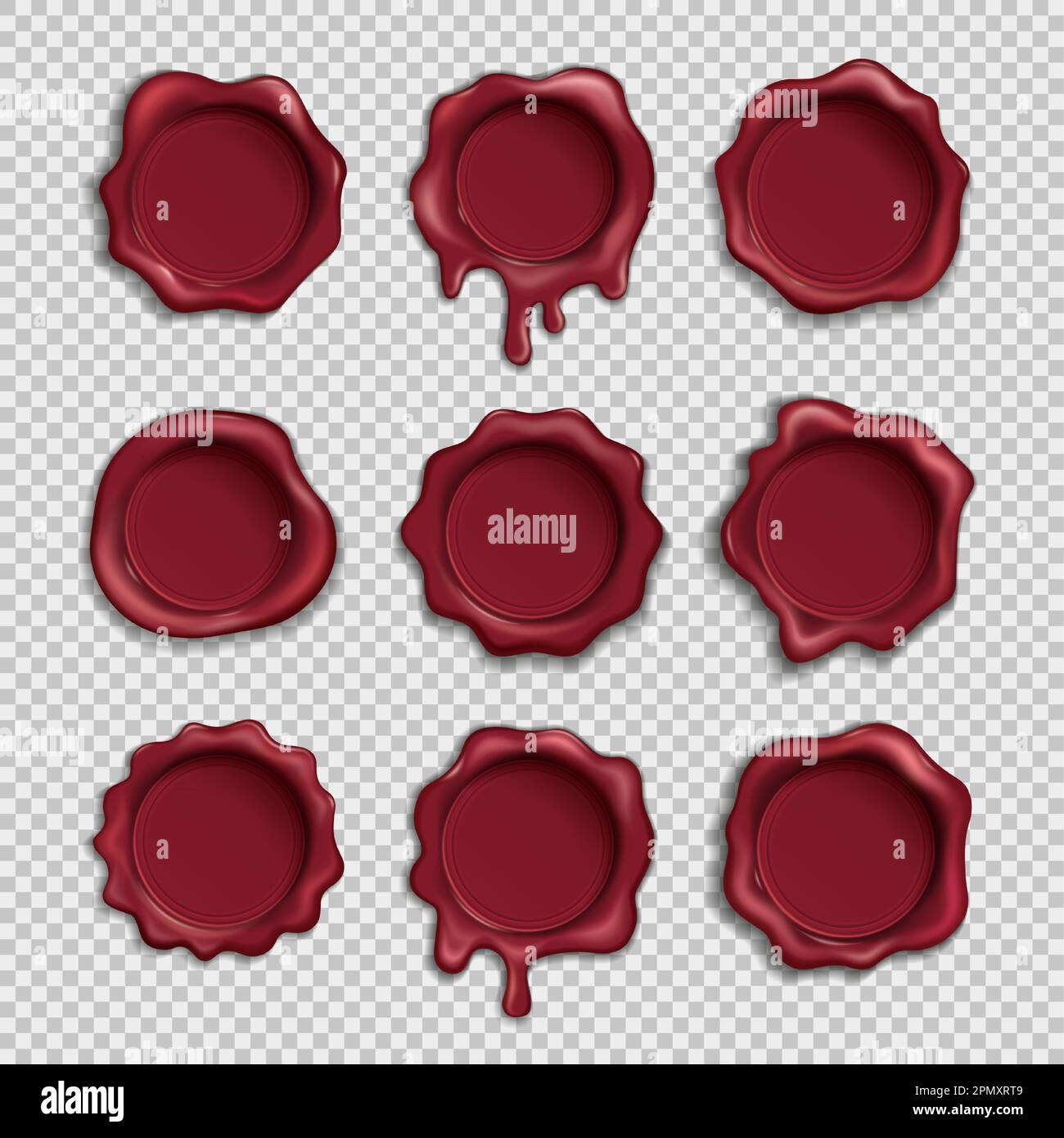 Seal wax stamp. Realistic round postmark set, certificate letter for