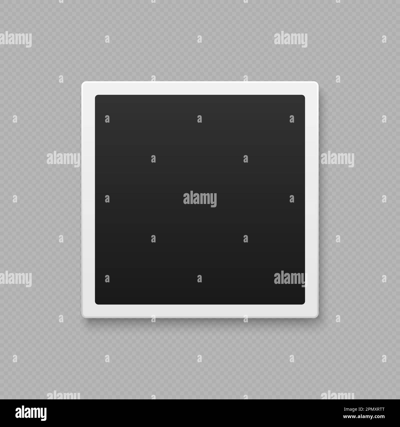 Realistic blank photo frame with shadow effects, white plastic border