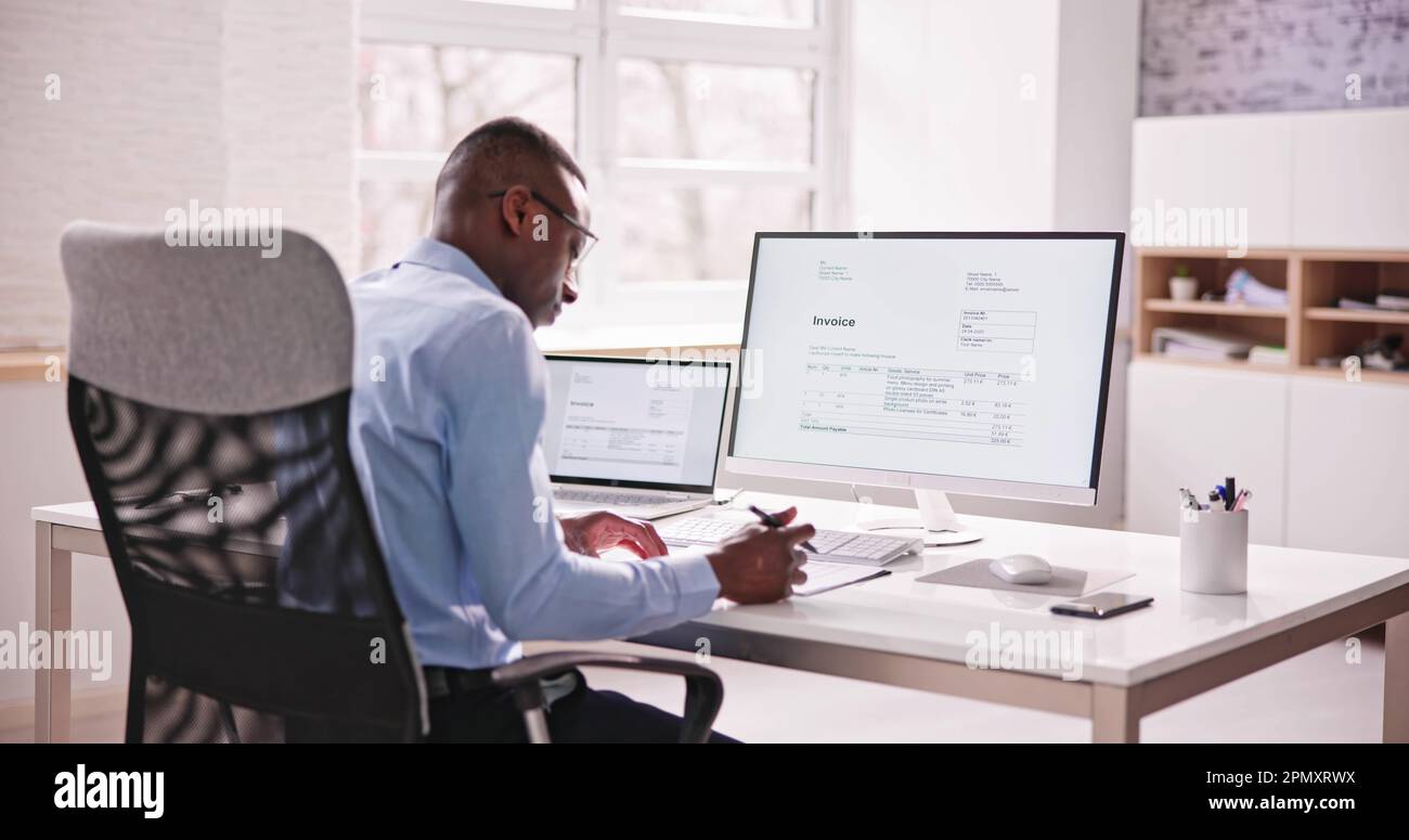 Electronic Invoice Accountant Software On Computer. Vat Tax Calculation ...