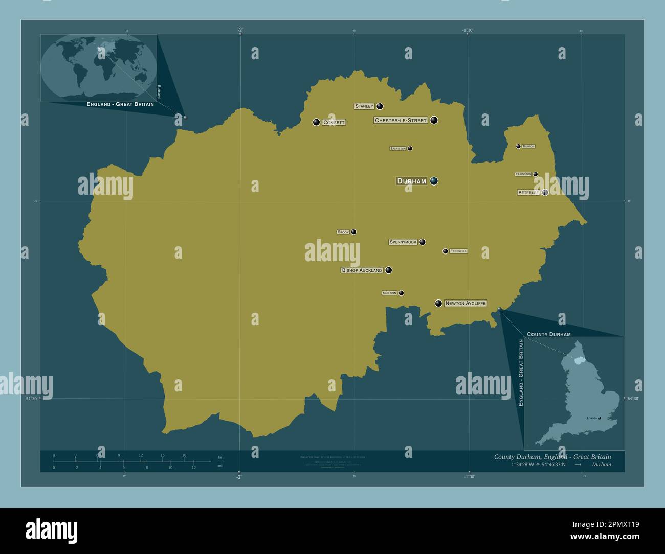 County Durham, administrative county of England Great Britain. Solid