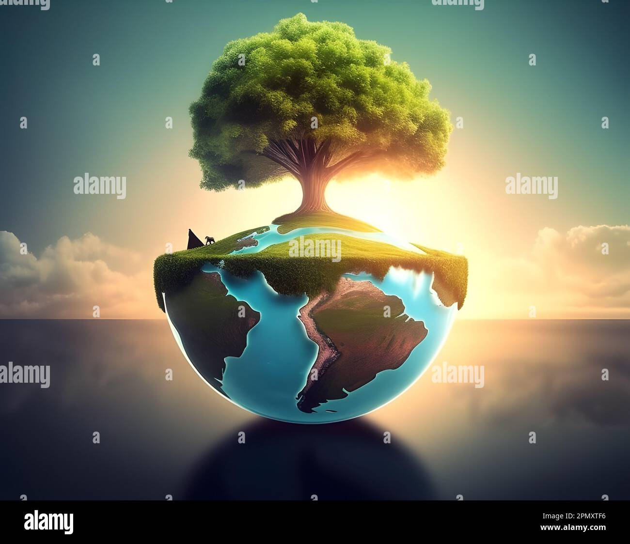 Trees on the world. Concept art of world environment day, nature day