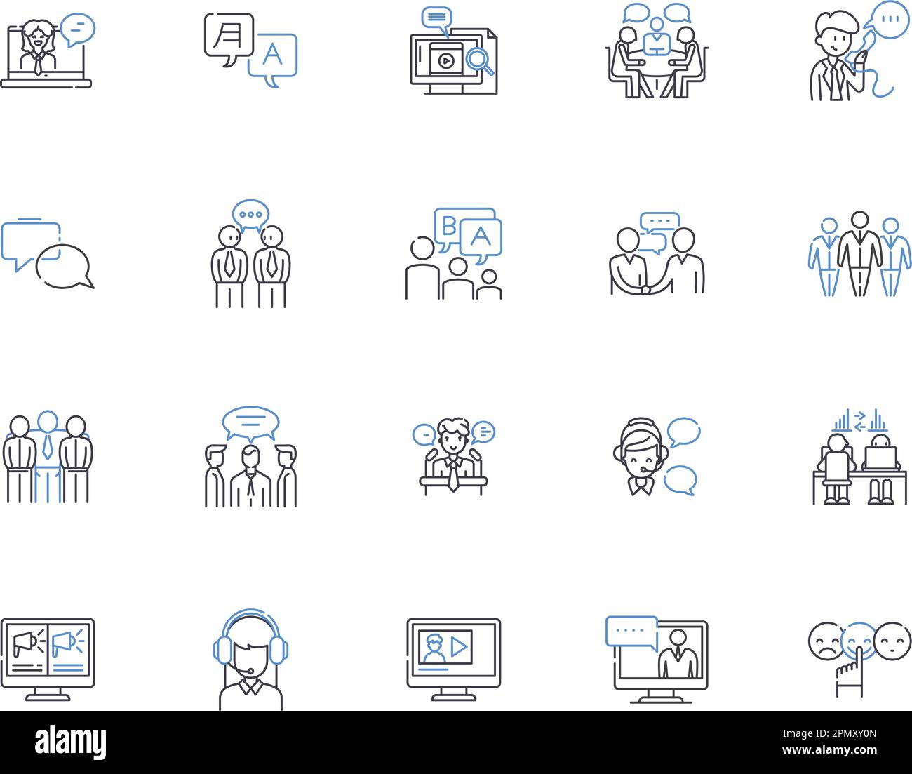 Talking people outline icons collection. Conversing, Chattering, Chatting, Discussing