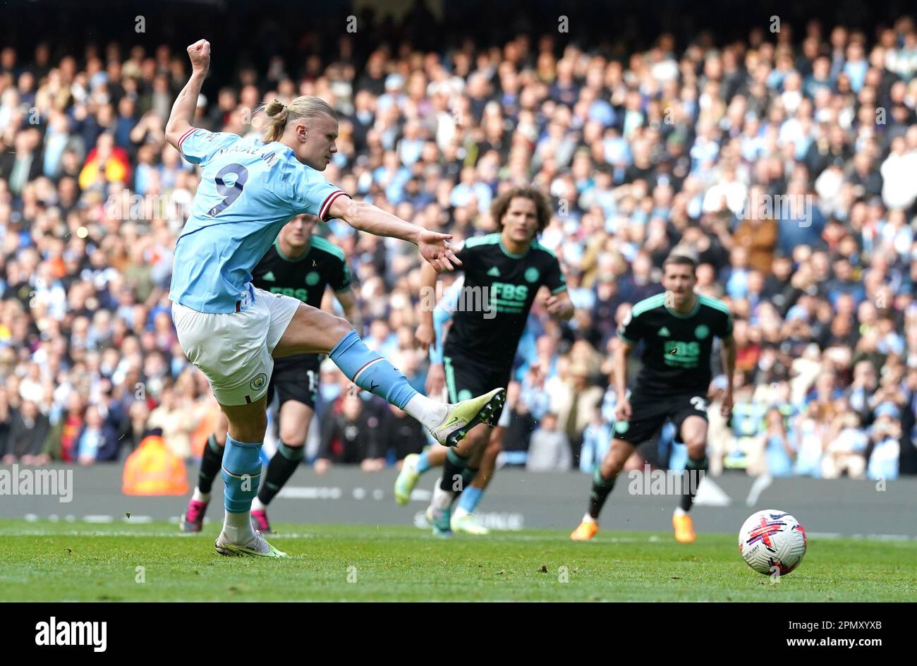 Manchester City's Erling Haaland scores their side's second goal of the