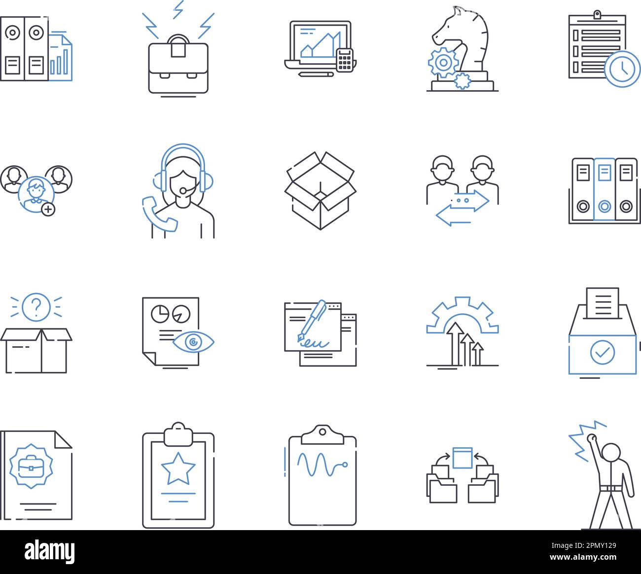 Document processing outline icons collection. Documentation, Processing, Editing, Scanning, Creating, Sharing, Formatting vector and illustration Stock Vector