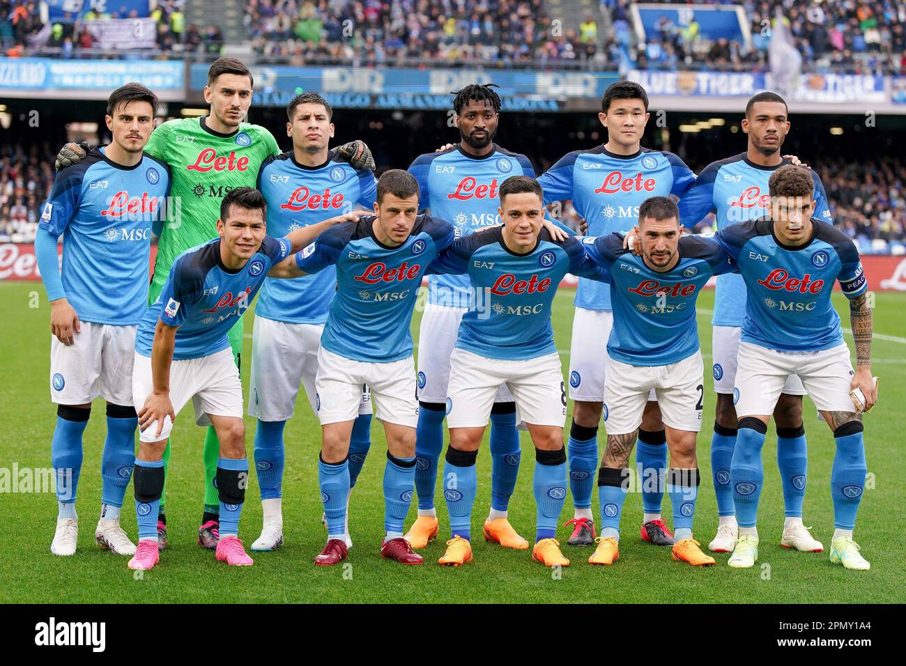 Naples, Italy. 15th Apr, 2023. SSC Napoli lineup during the Serie A match between Napoli and