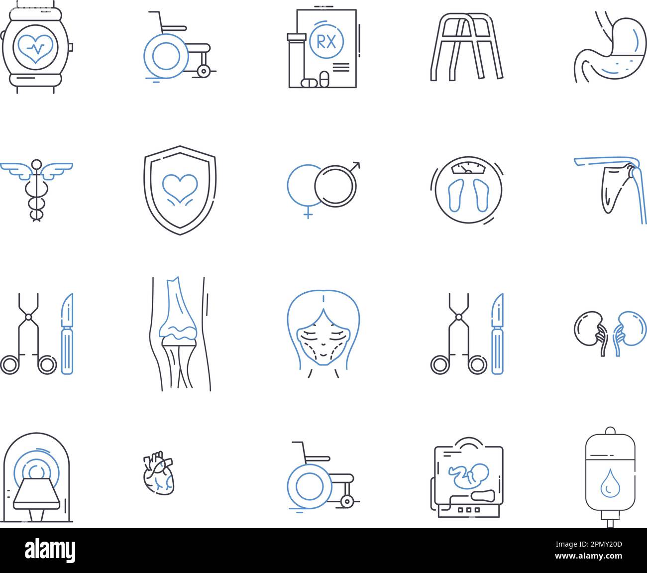 Health therapy outline icons collection. Therapy, Health, Medical, Mental, Wellness, Care, Treatment vector and illustration concept set Stock Vector