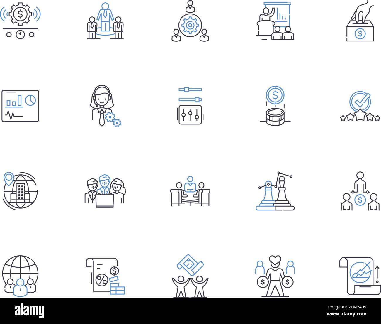 Objectives and Key Results outline icons collection. Goals, Objectives