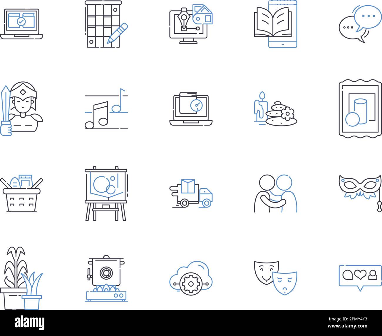 Art and craft outline icons collection. painting, drawing, sketching