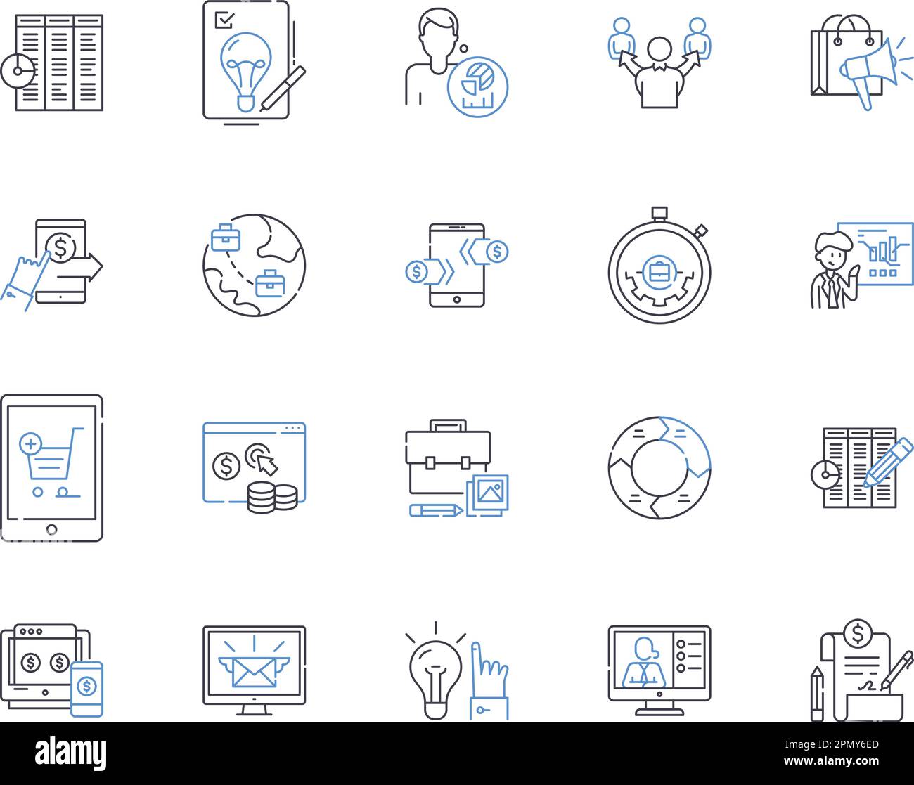 Start up elements outline icons collection. Funding, Resources, Idea ...