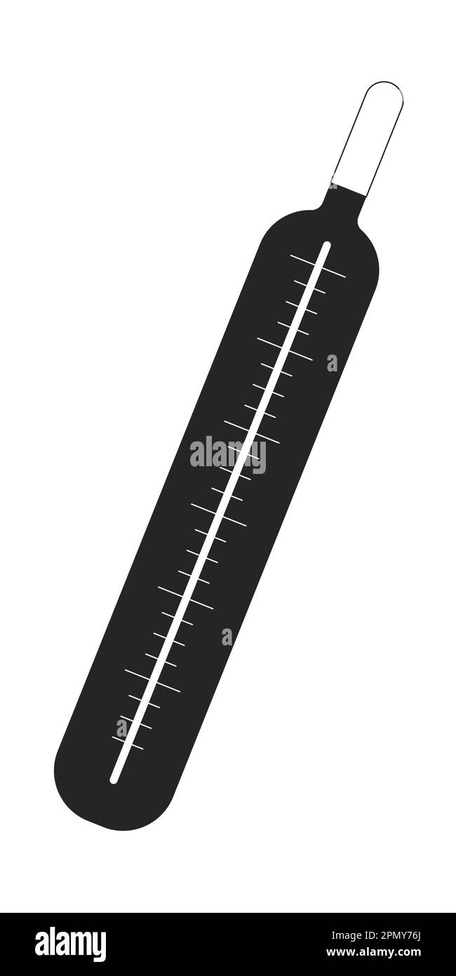 Mercury glass thermometer flat line black white vector object Stock