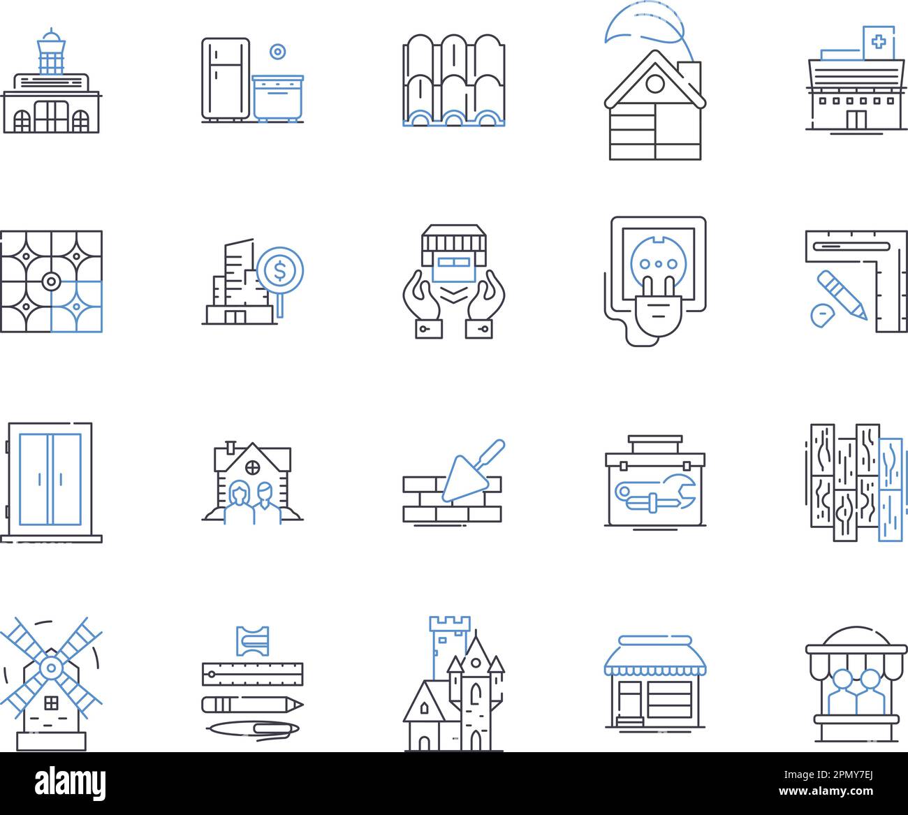 Houses and accomodation outline icons collection. Home, Accommodation, Residence, Abode, Lodging, Domicile, Dwelling vector and illustration concept Stock Vector