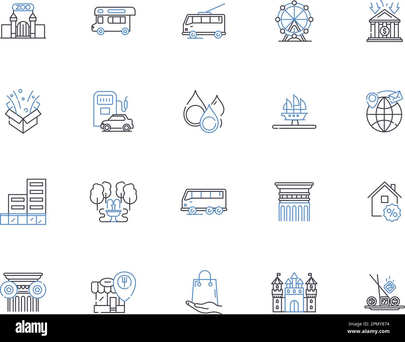 City outline icons collection. Town, Metropolis, Urban, Municipality, Settlement, Population, Isolated vector and illustration concept set. Community Stock Vector