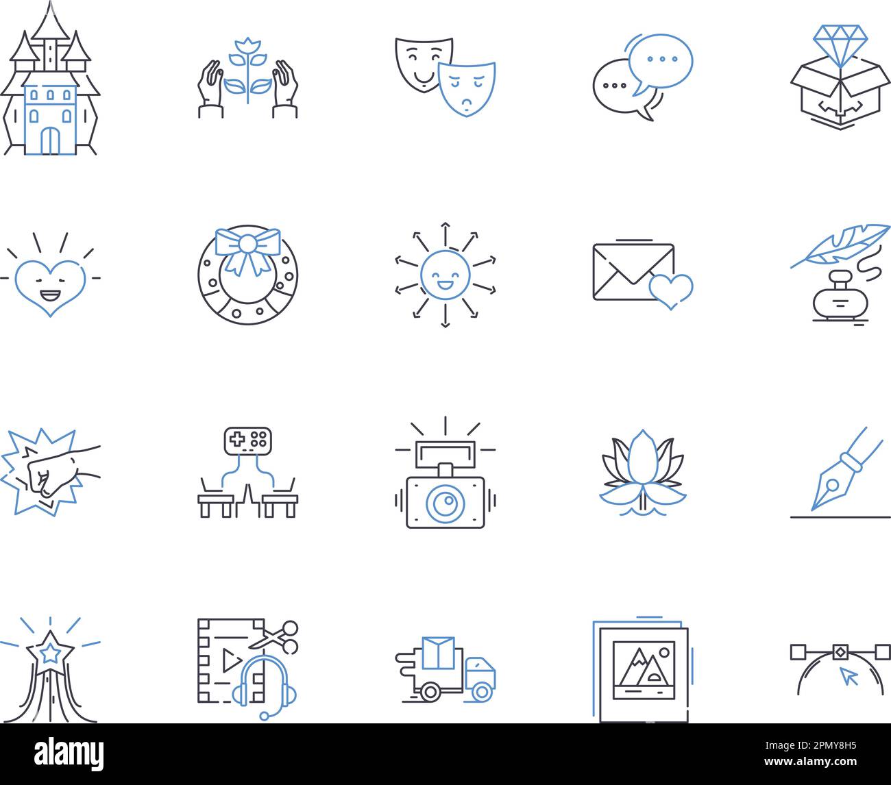 Hobbies and learning outline icons collection. Crafting, Reading ...