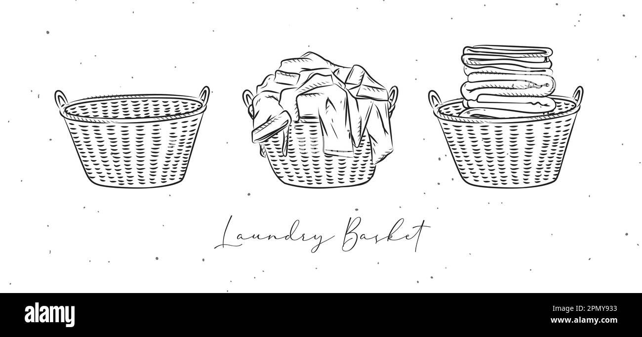 Laundry baskets empty, with dirty and clean clothes drawing in graphic