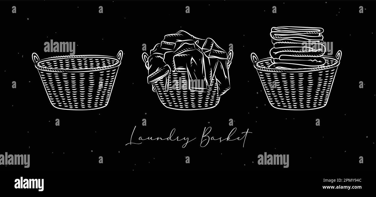 Laundry baskets empty, with dirty and clean clothes drawing in graphic