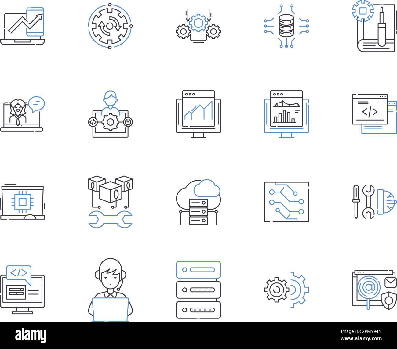 Website and device outline icons collection. website, device, mobile, tablet, desktop, laptop, smartphone vector and illustration concept set Stock Vector