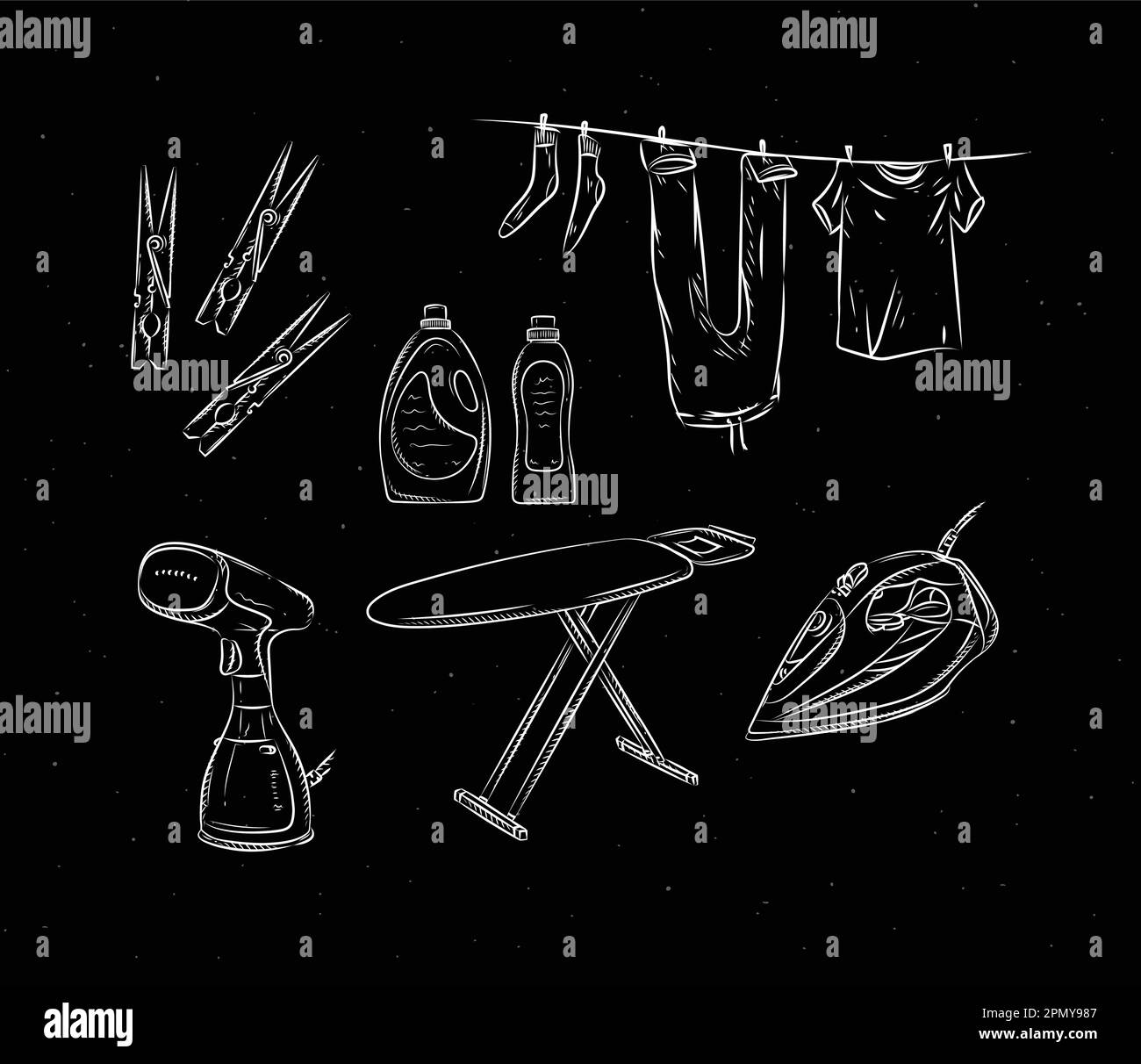 Ironing and laundry accessories clothespin, clothesline, steamer, board