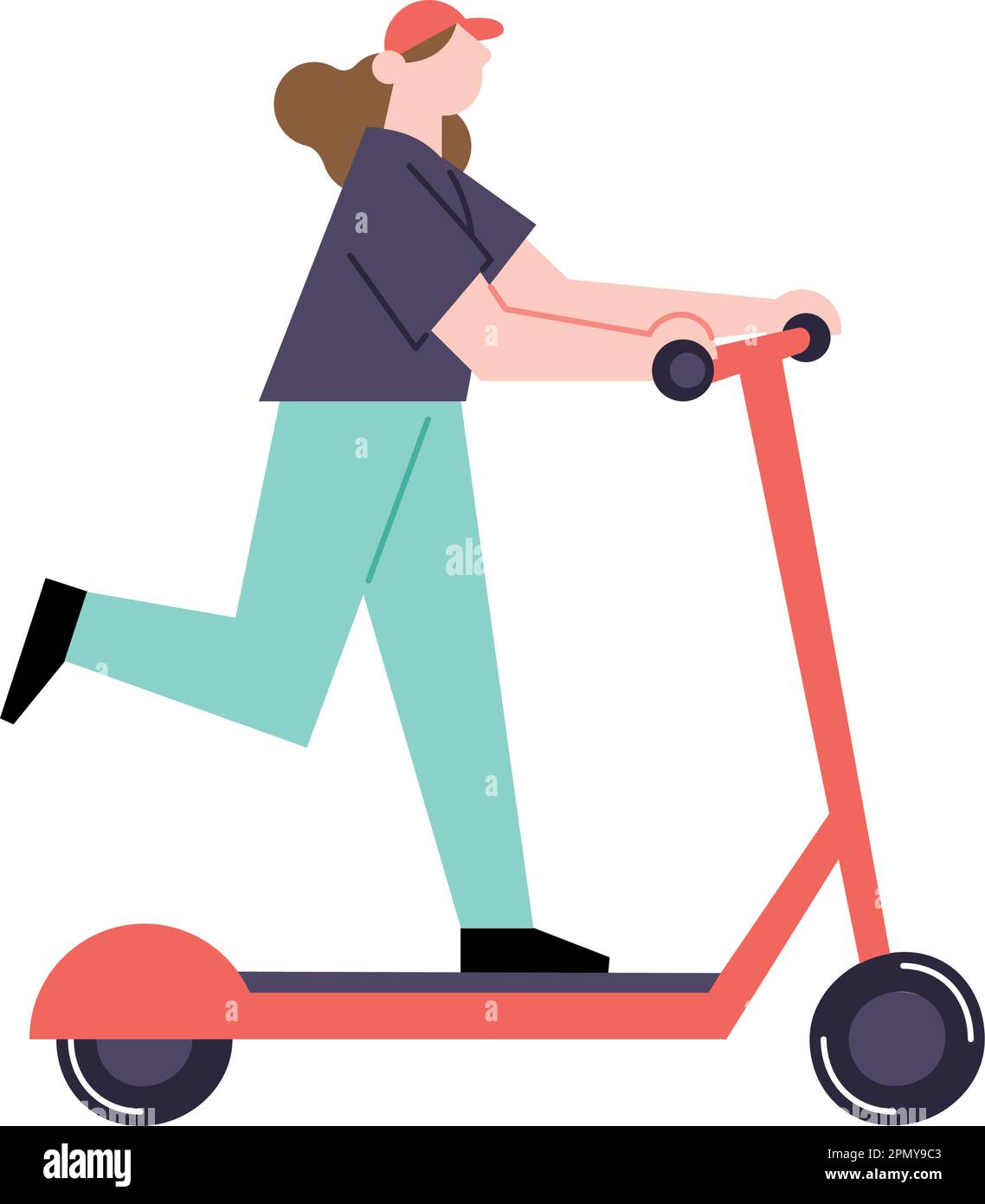 woman riding motor scooters, vector transport fun isolated Stock Vector