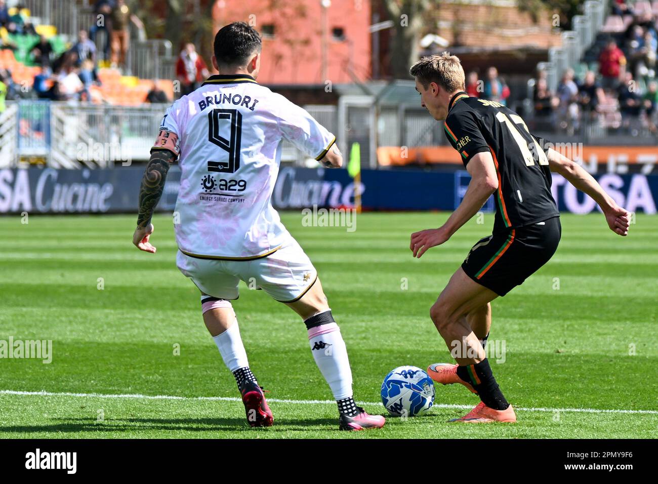 Venice, Italy. 15th Apr, 2023. Venezia's Dennis Johnsen and Palermo's