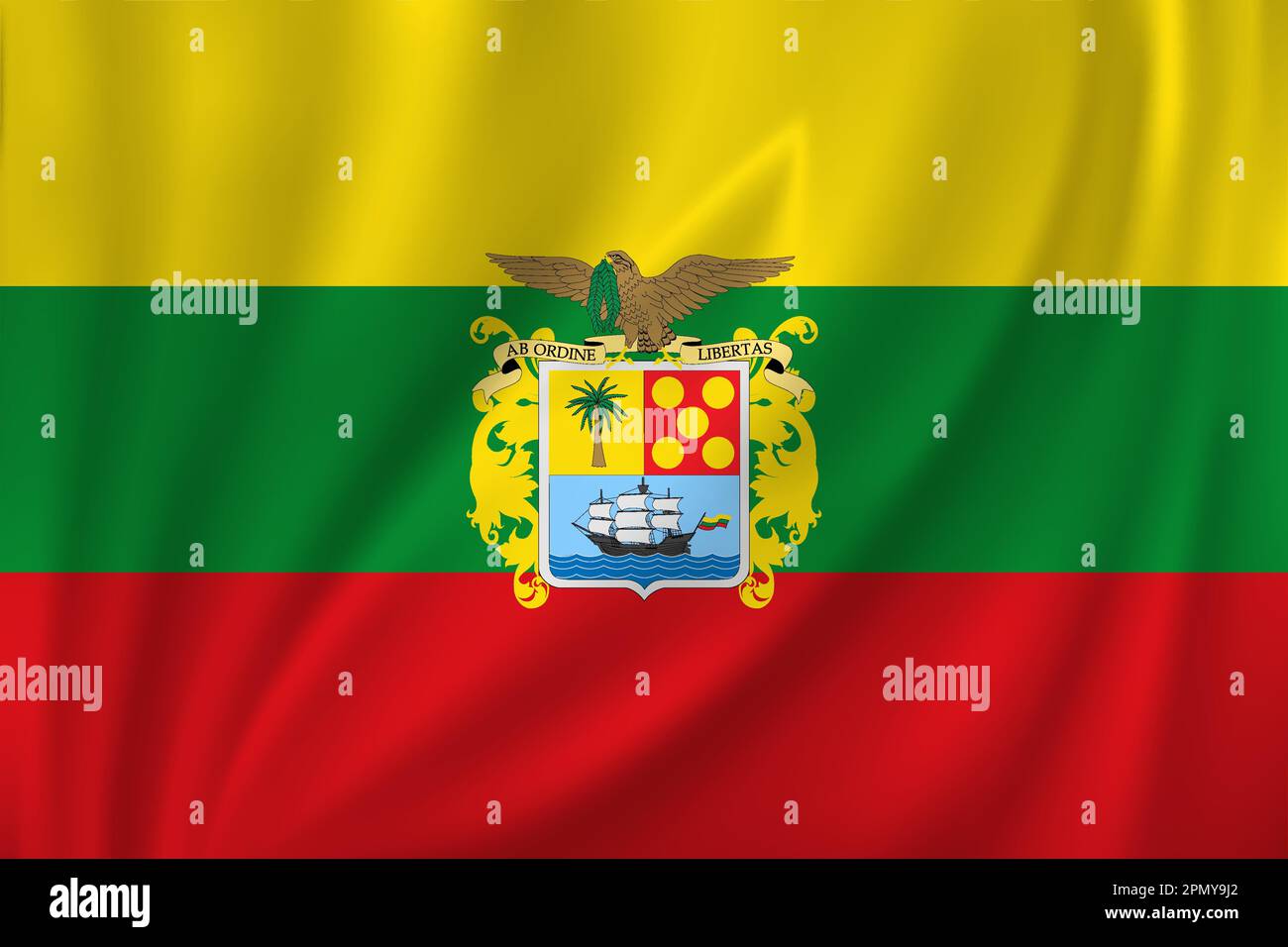 Flag of Bolivar waving in the wind on silk background. Department ...