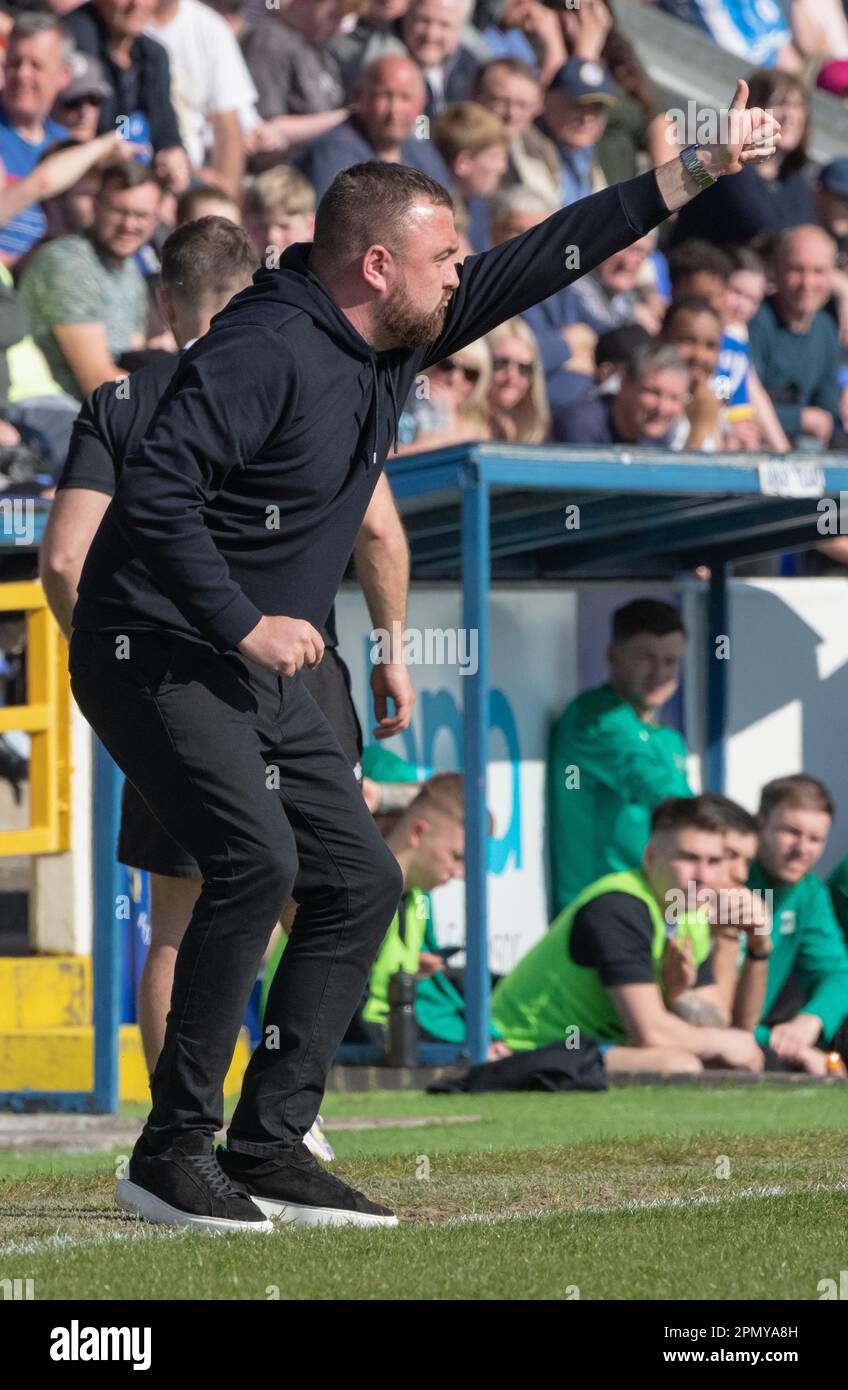 Chester, Cheshire, England, 15th April 2023. Chester manager Calum McIntyre, during Chester Football Club V Farsley Celtic, in the Vanarama National League North Football (Credit Image: ©Cody Froggatt/Alamy live news) Stock Photo