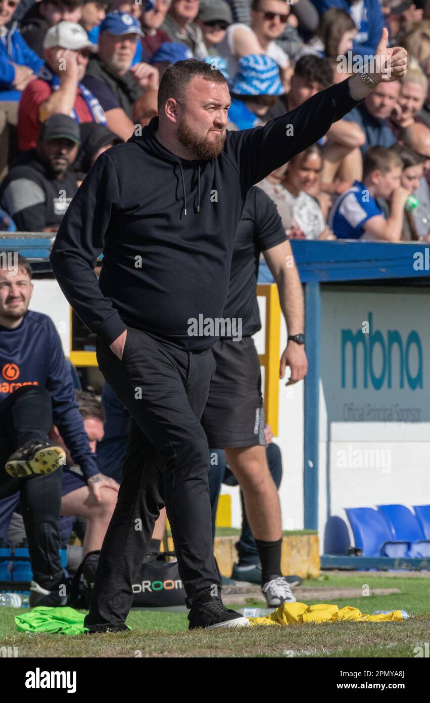 Chester, Cheshire, England, 15th April 2023. Chester manager Calum McIntyre, during Chester Football Club V Farsley Celtic, in the Vanarama National League North Football (Credit Image: ©Cody Froggatt/Alamy live news) Stock Photo