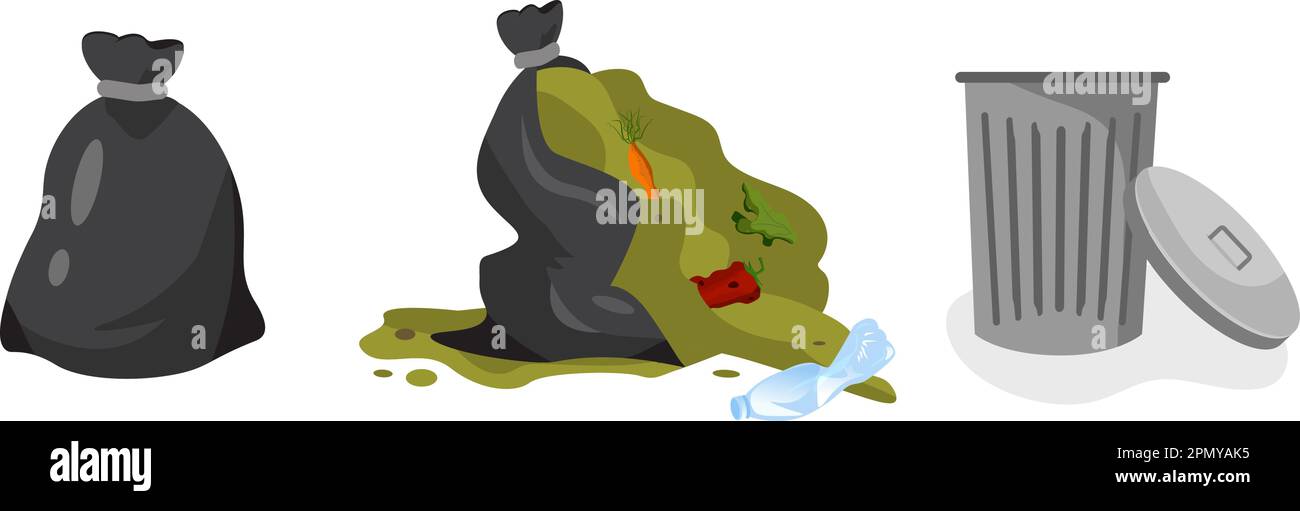 garbage can and garbage bag torn dirty rotten stink Stock Vector Image