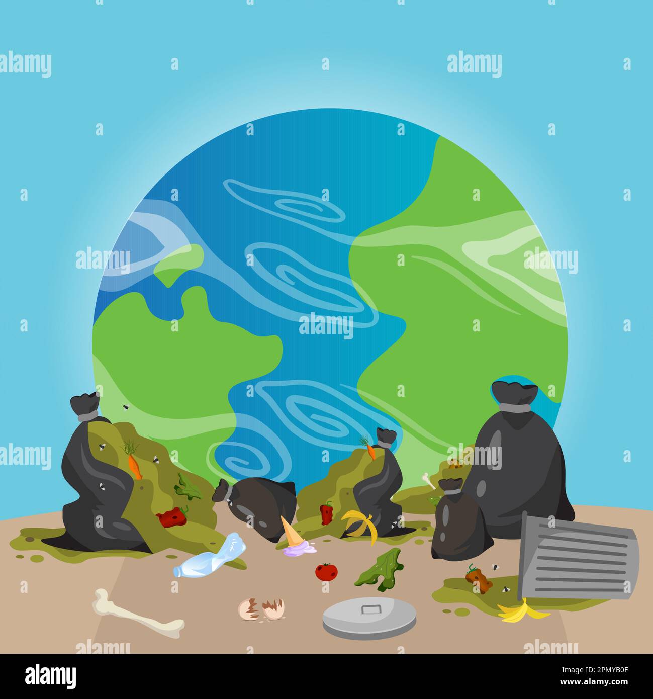 polluted earth view from space debris vector flat Stock Vector