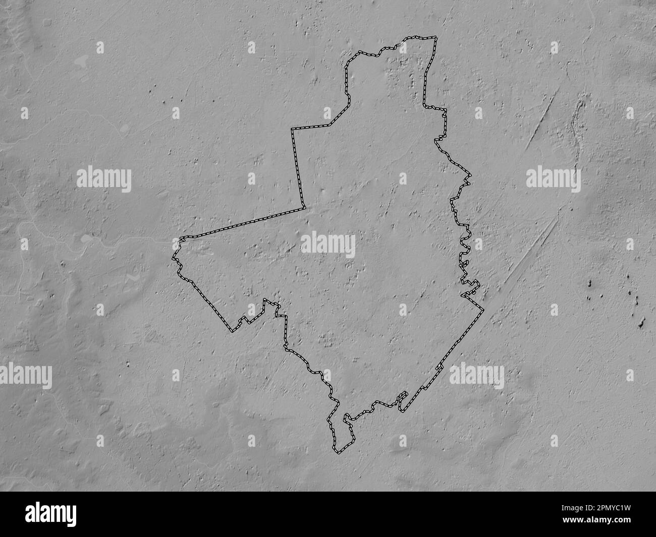Fenland, non metropolitan district of England - Great Britain. Grayscale elevation map with lakes and rivers Stock Photo