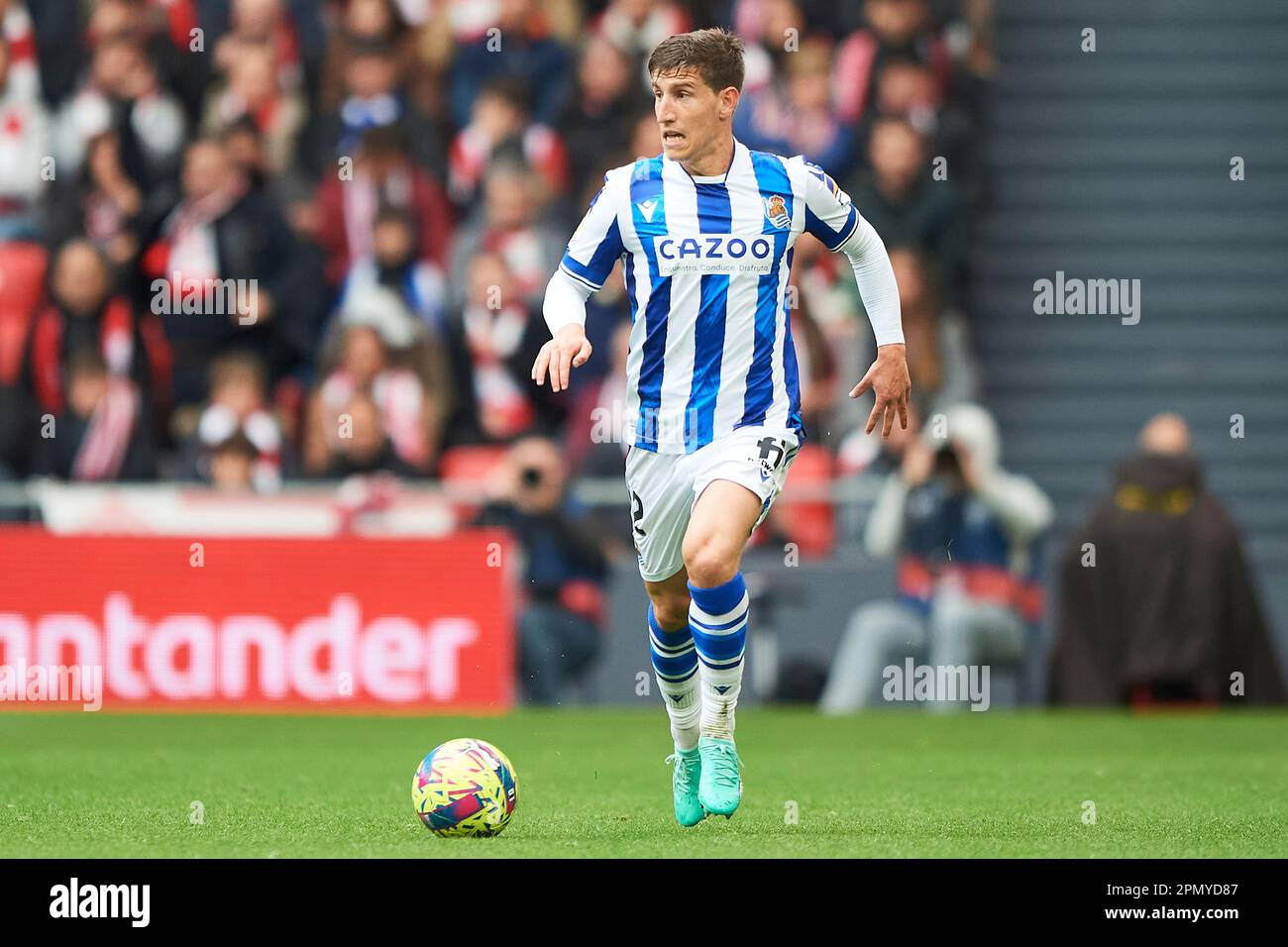 Aihen Munoz of Real Sociedad during the La Liga match between Athletic Club and Real Sociedad played at San Mames Stadium on April 15 2023 in Bilbao, Spain