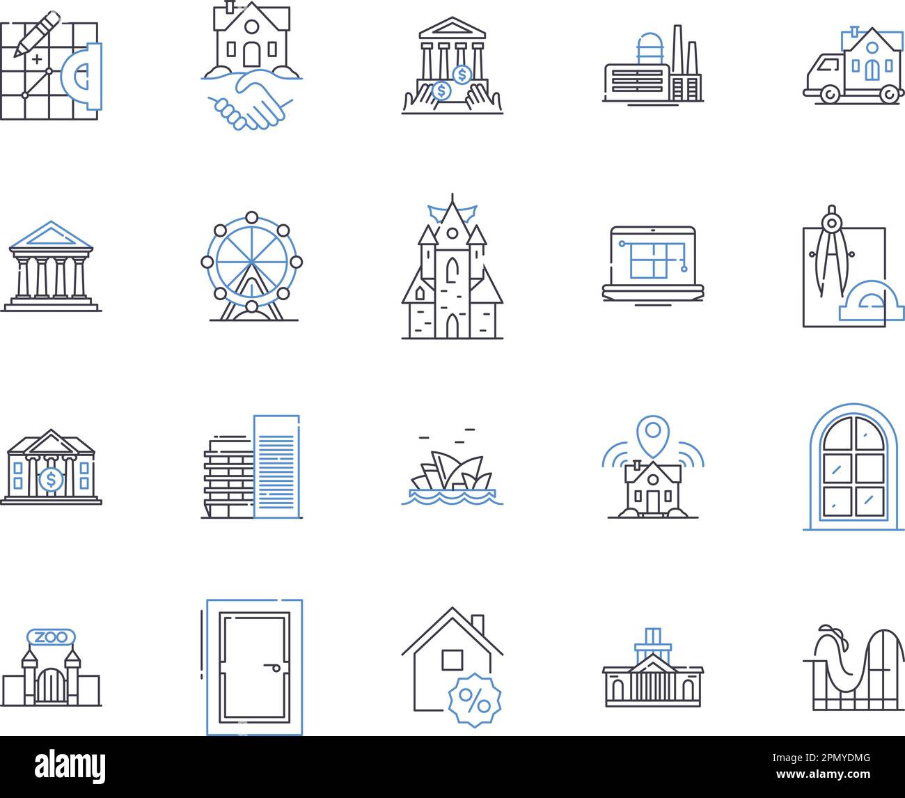 Houses and accomodation outline icons collection. Home, Accommodation, Residence, Abode, Lodging, Domicile, Dwelling vector and illustration concept Stock Vector