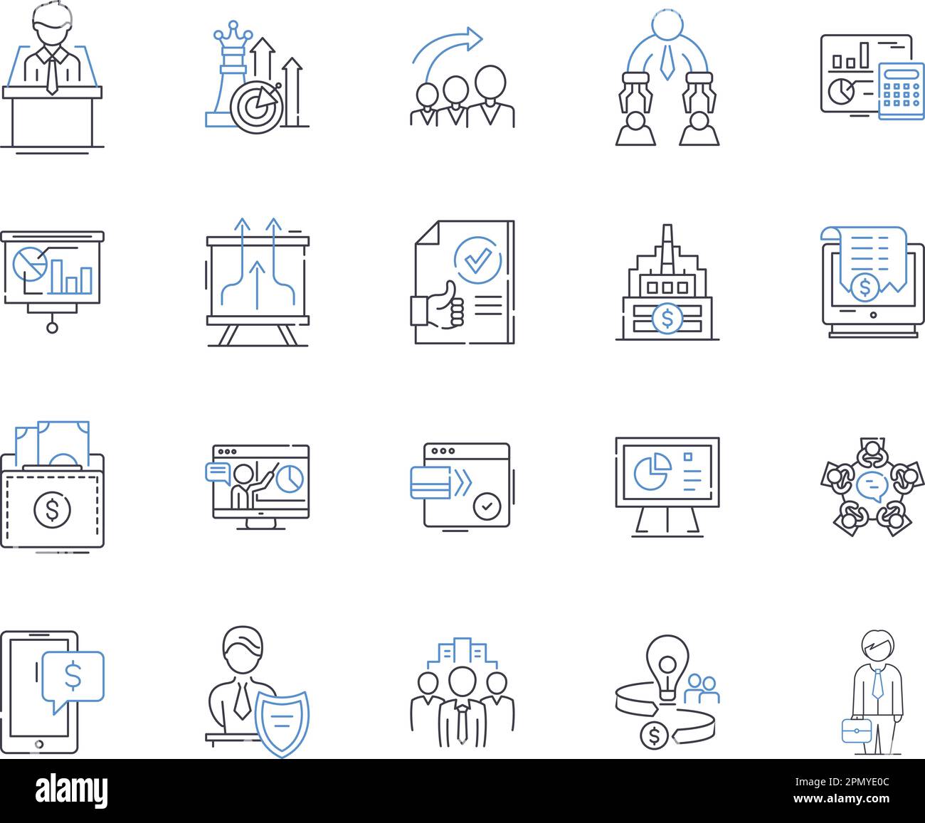 Financial reporting and auditing outline icons collection. Accounting ...
