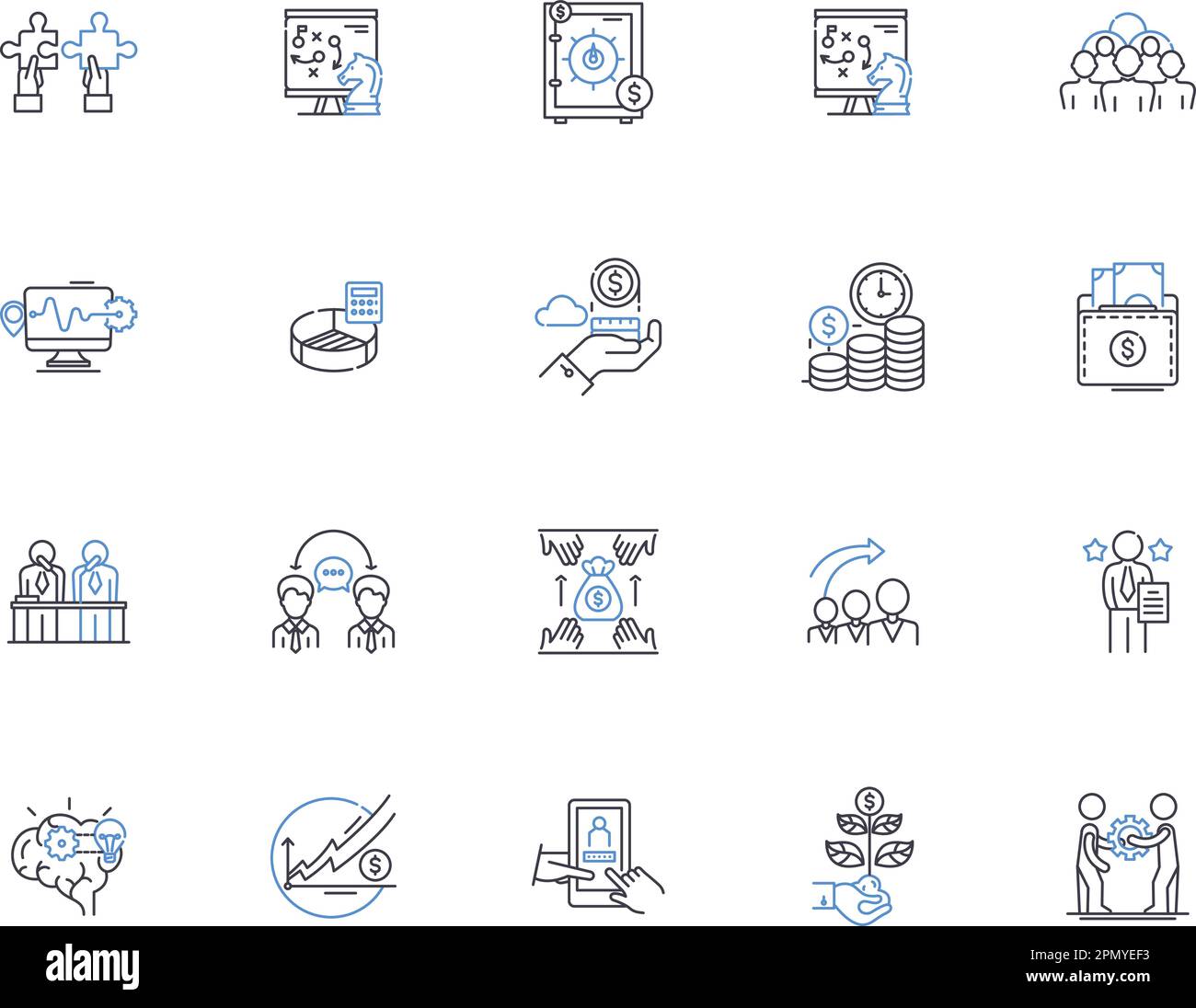 Objectives and Key Results outline icons collection. Goals, Objectives